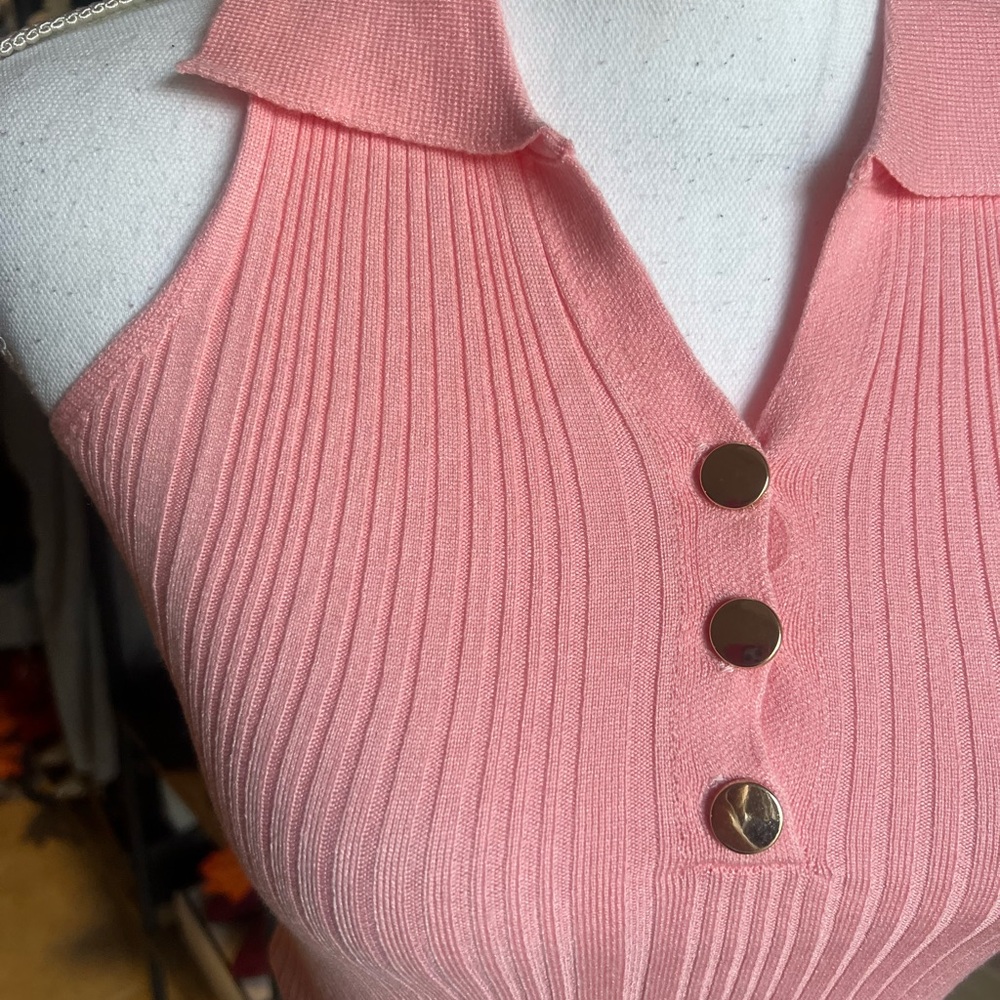 Blush Button-Up Ribbed Crop Top NWOT - Picture 5 of 5